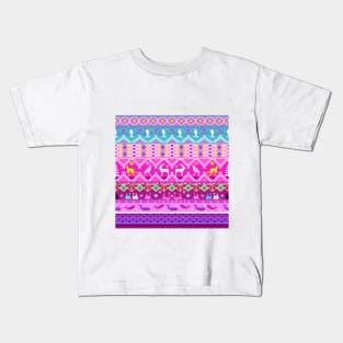 Cross stitch, ethnic pattern, Pixel Seamless, various animal patterns. Kids T-Shirt